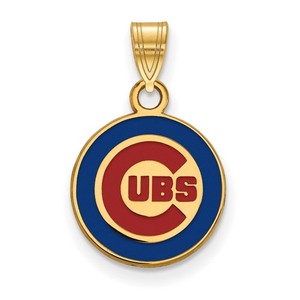 Authentic Gold Plated Sterling Silver MLB LogoArt Chicago Cubs Enamel Pendant