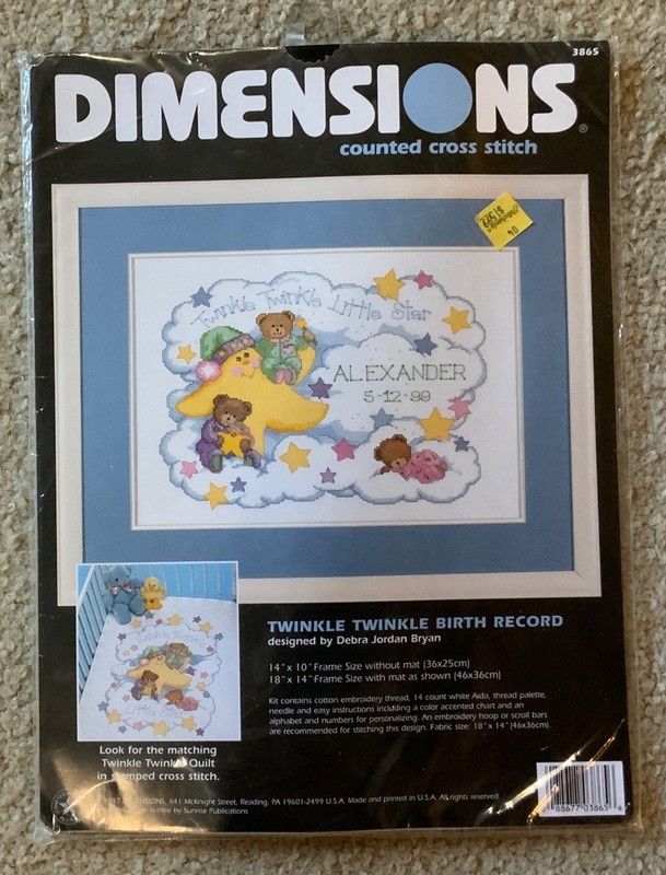 Dimensions Twinkle Twinkle Birth Record Counted Cross Stitch kit