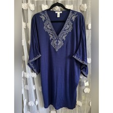 Oscar de la Renta Embroidered Navy Tunic Dress