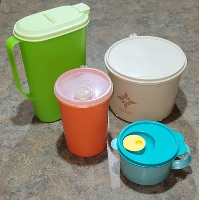 Set Of 8 Pcs.  Vintage Tupperware Pitcher Storage Container One-Handled W/lids