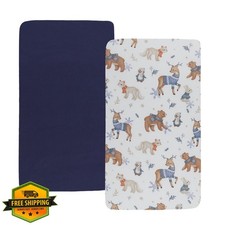 Tontukatu Bassinet Sheet Set 2 Pack Dark Blue Bear Deer