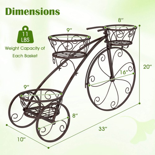 3-Tier Bicycle Plant Stand w/Hollowed Baskets Metal Flower Pot Cart Holder - Picture 2 of 10
