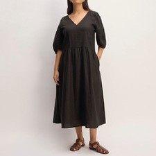 NEW Everlane The Linen Oversized Puff Sleeve Dress Black XS