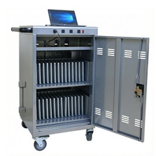 Mobile Charging Cart and Cabinet for Tablets Laptops 35-Device -Silver