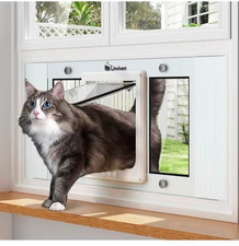 Weatherproof Cat Door for Window - Adjustable 23"-28" with 4 Lock Modes