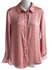 Banana Republic Dillon Classic Fit Button Down Sateen Blouse Shirt Pink Size XS