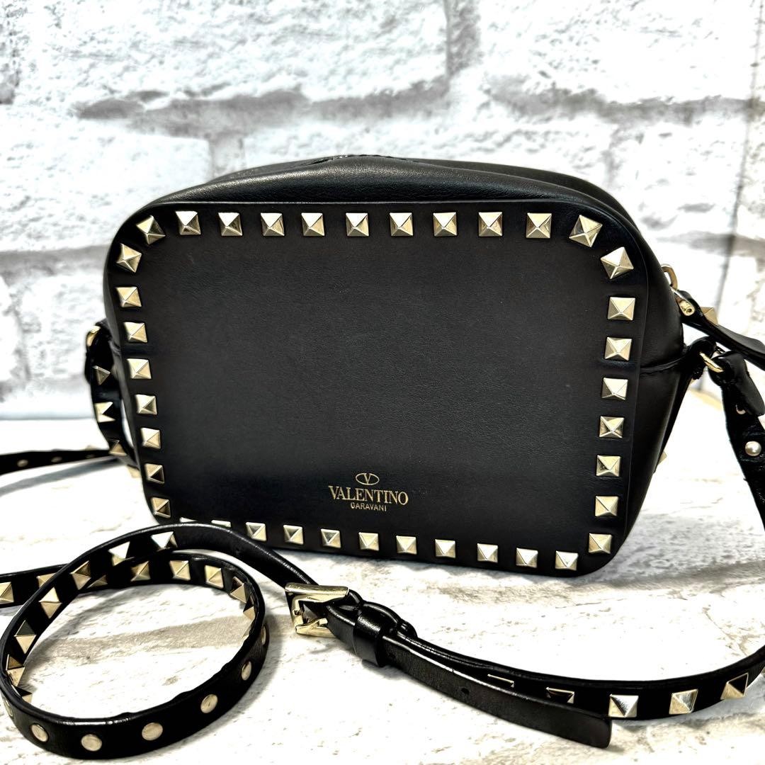 Valentino Garavani Rockstud Shoulder Bag Black Leather Excellent Condition Japa