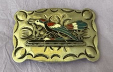 Vintage RARE Roadrunner BK Silversmiths Nickel Silver Old Western Belt Buckle