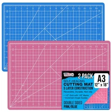 12" x 18" PINK/BLUE Self Healing 5-Ply Double Sided PVC Cutting Mat - 2 Pack