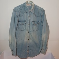 Vintage 2004 Levi's Strauss Mens Denim Western Shirt Medium Snaps Blue Faded
