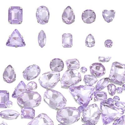 100Pcs Mixed Shapes Sew on Crystal Rhinestones with Claw, Lavender(Style 1)
