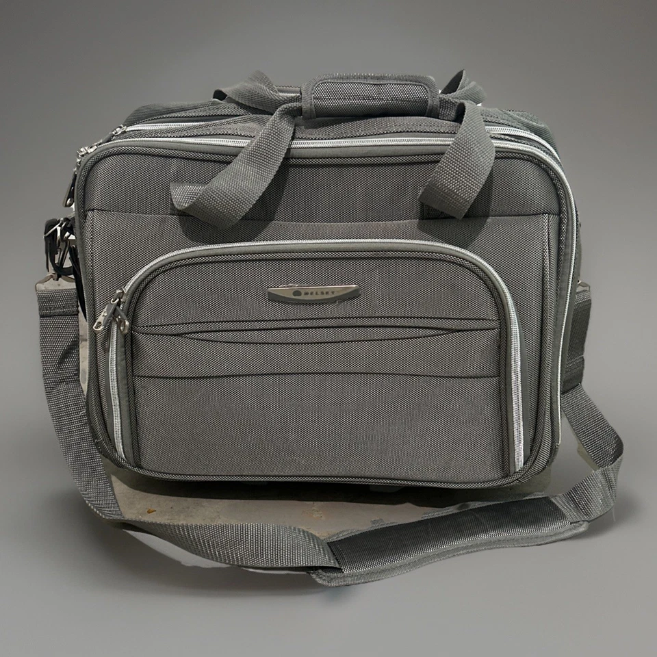 Delsey Lightweight Underseat Wheeled Carry On Tote Bag Gray 3 Compartment Travel - Image 3 of 4