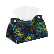 Vibrant Peacock Feathers Rectangle Tissue Box Cover PVC Faux Leather Tissue B...