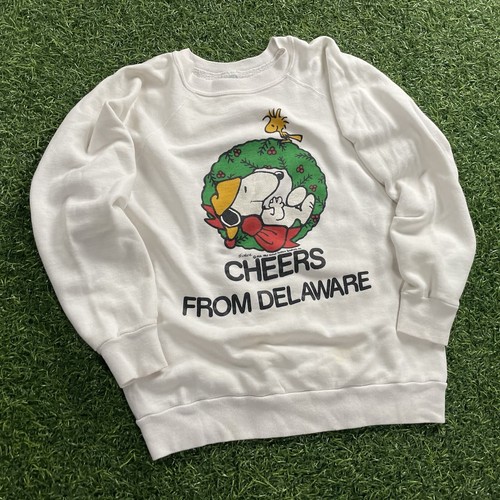 Rare! 1965 Peanuts Christmas Crewneck Sweatshirt Snoopy Delaware Sz. XL Youth - Picture 2 of 12