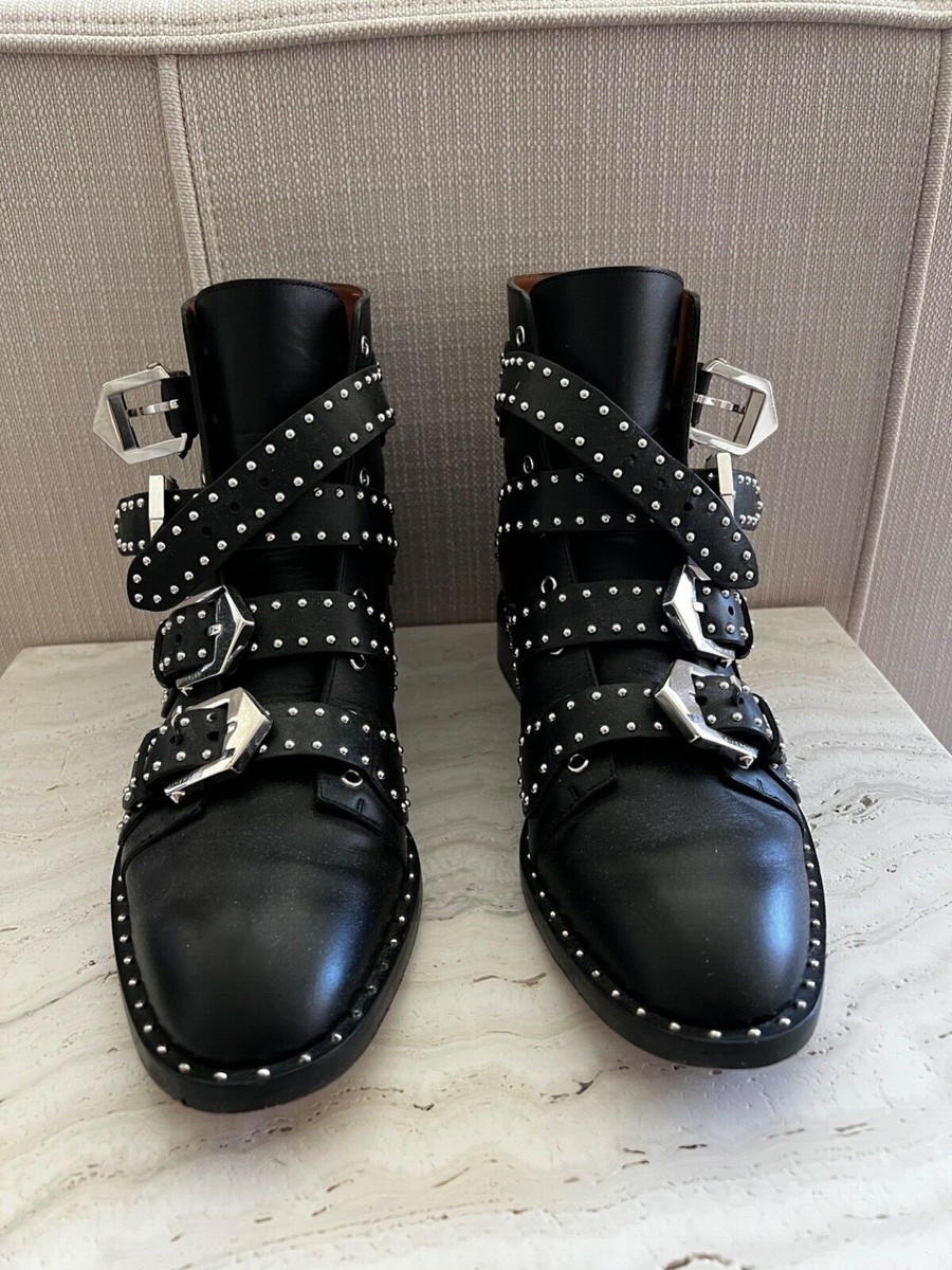 靴 Givenchy studs swag archive GIVENCHY Women's Black Elegant Studded Leather Ankle Moto Boots