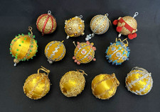 Lot 12 Handcrafted Push Pin Bead Sequin Satin Ball Christmas Ornaments Vintage