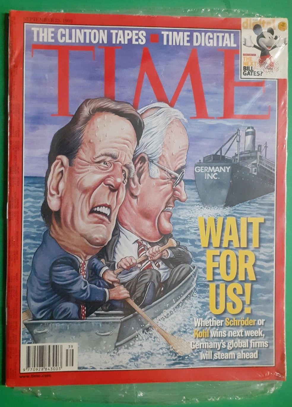 Time Magazine US 1998 September 28 152/13 Schröder Kohl Germany New Sealed