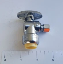 1 PIECE 1/2" PUSH FIT X 1/4" OD COMP. 1/4-TURN ANGLE STOP VALVE