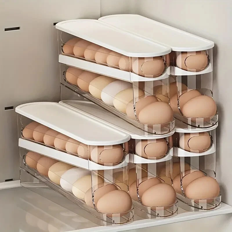 Space-Saving Rolling Egg Storage Box For Refrigerator Side Door - Durable Light