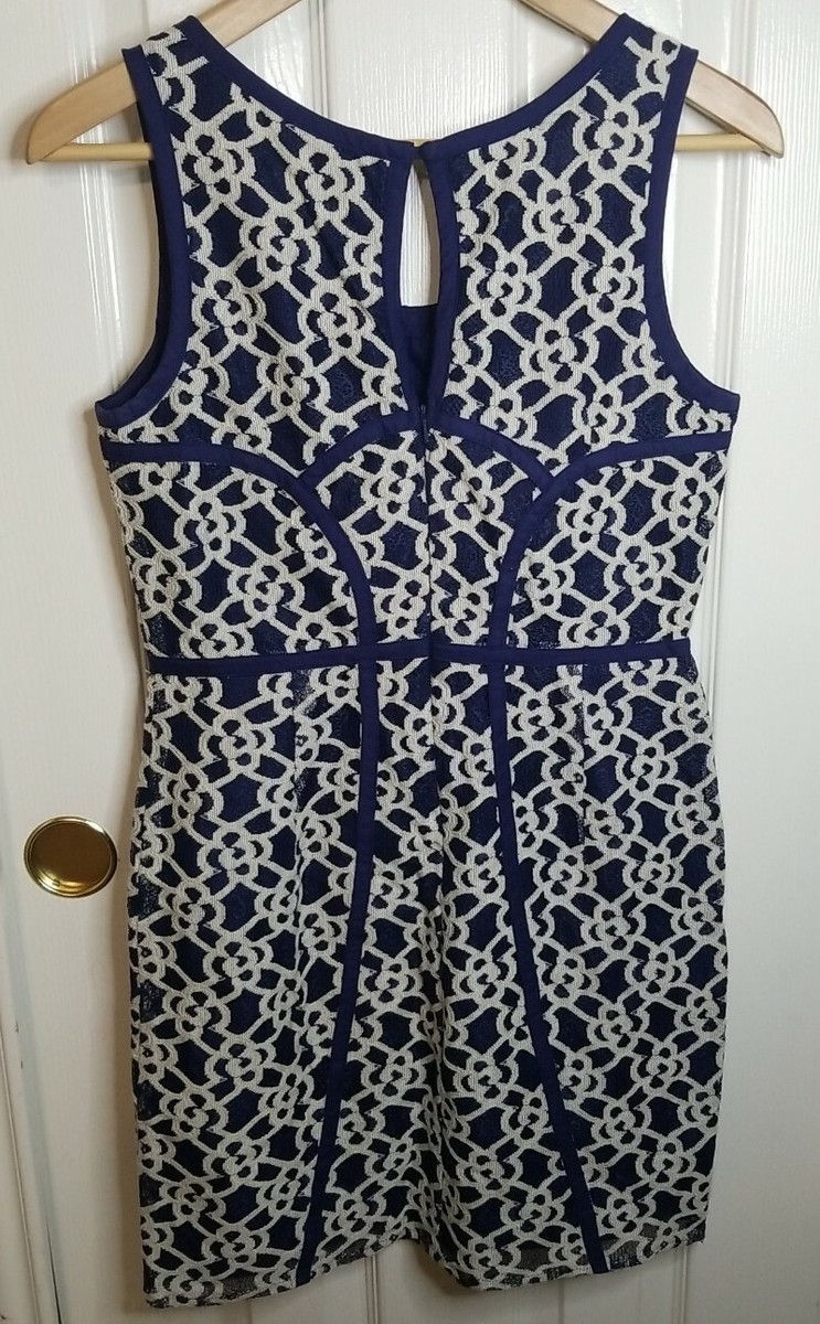 Minuet Women's Knee Length Blue Cream Brocade Lace Sleeveless Dress Size M  | eBay