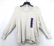 Active Life Sweatshirt Women Plus Size 2XL Gray White Striped Long Sleeve Top