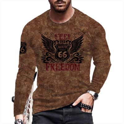  Fashion T Shirt Men Route 66 Vintage Brown T-Shirt Long Sleeve Dress Ultra Soft
