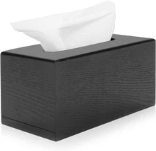 Black Wood Grain Tissue Box Cover, Bathroom Facial Napkin Tissue Box Holder