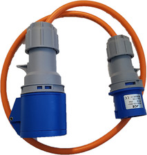 16A Plug to 32A Socket Adaptor Heavy Duty 2.5mm Orange 24v Cable Lead. Caravan