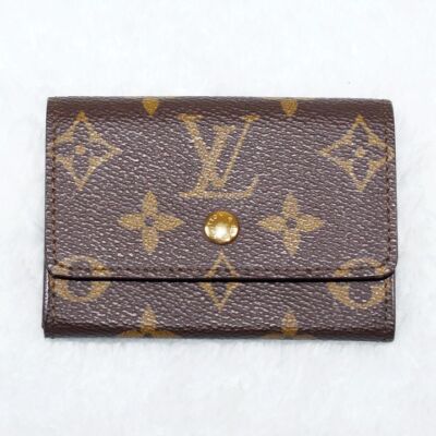 LOUIS VUITTON M61930 Monogram Porte Monnaie Plat Wallet Coin Case Brown USED