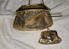 NWT Whiting Davis International Gold Metal Mesh Clutch Evening Purse W/Coin