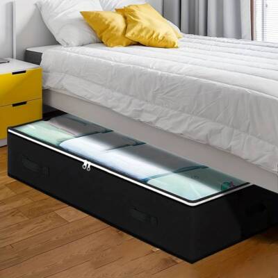 Stoff Unterbett Kleidung Aufbewahrungstasche schwarz grau Schlafzimmer Bettdecke Bettwäschekissen