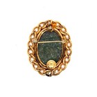Vintage BB 1/20 12K Gold Filled Pearl & Green Gemstone Oval Pendant Brooch 1.25" — photo 2
