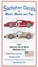 Starfighter Decals 2401 Mercury GT-40 Mk.II Daytona 1967 1:24 Slot Car Decals