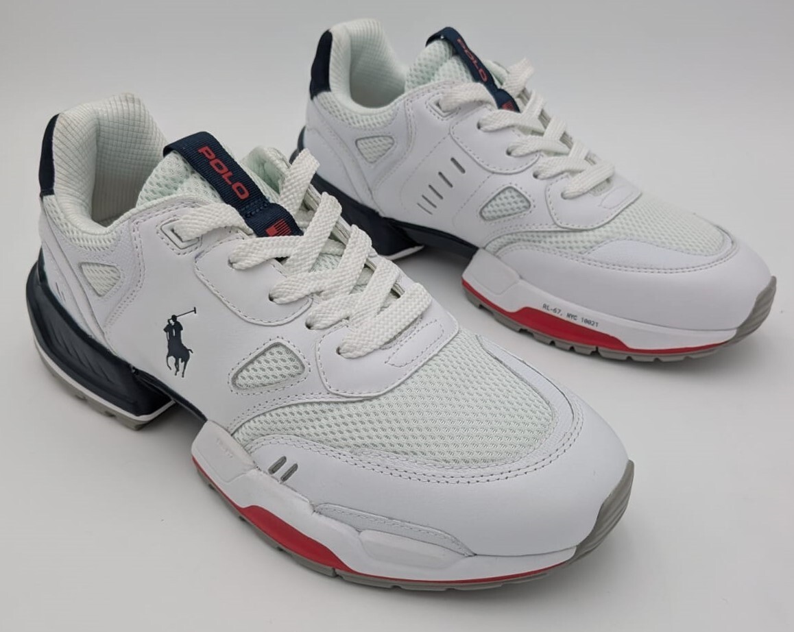 Polo Ralph Lauren Uomo Jogger Pony Pelle Maglia Bianco Navy Rosso Sneakers Taglia 8