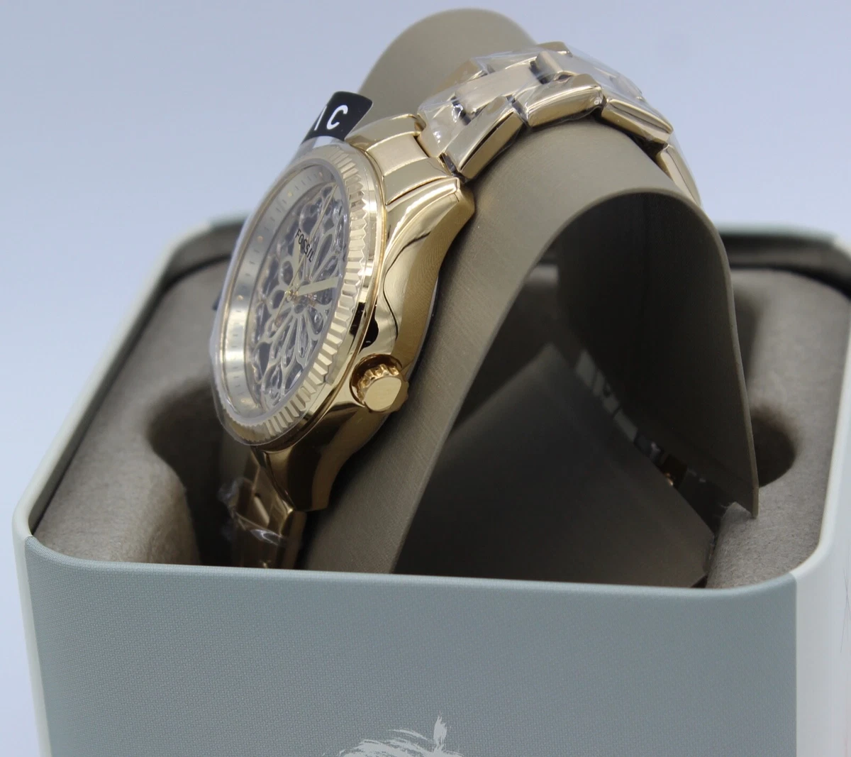 NEW AUTHENTIC FOSSIL RYE AUTOMATIC SKELETON GOLD WOMEN