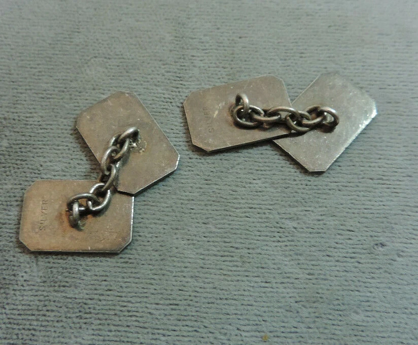 Gemelli In Argento Vintage Britannico A Rettangolo Con Catena Flessibile Cf 94.1 - Immagine 4 di 4