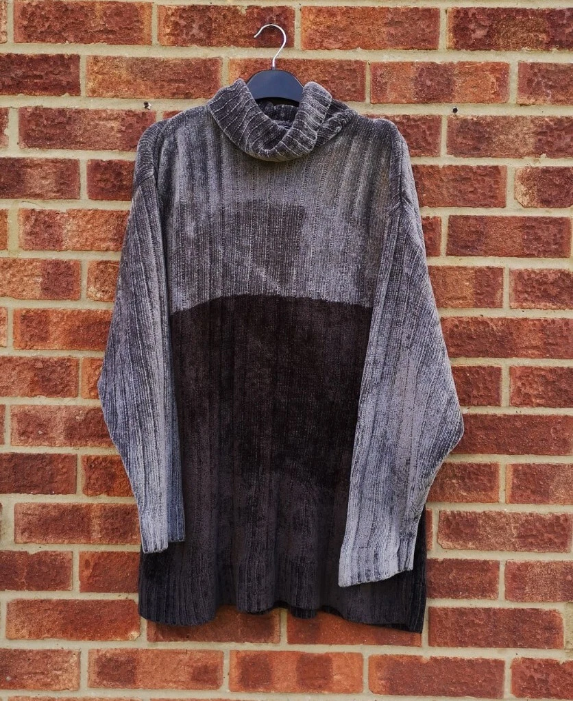 Vtg 90s Giorgio grey black chenille jumper turtleneck roll neck