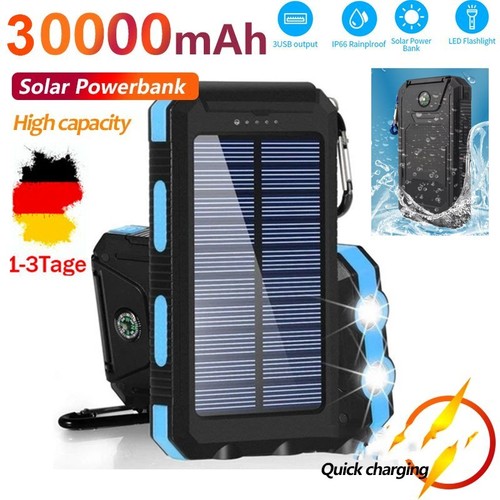30000mAh Solar Power Bank Charger Ladegerät Externer Batterie+LED 2 USB Akku DE - Bild 9 von 20