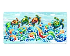 Sea Turtle Swirl Aluminum Front License Plate Car Accessory Vanity