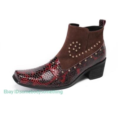 Mens Ankle British Boots Block Heel Square Toe Side Zip Casual Chelsea  Shoes New