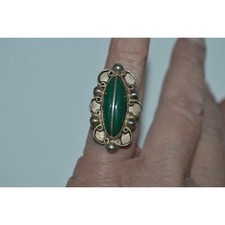 Sterling Ring Green Stone, Silver 925 Vintage Mexico Green Oval Statement Ring