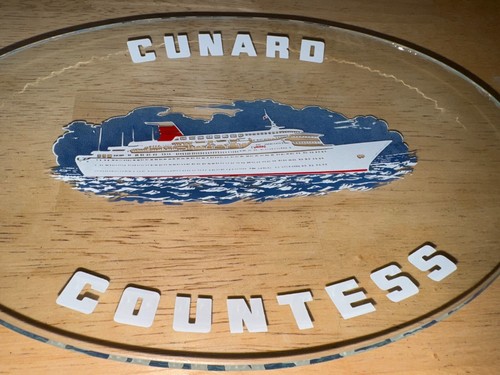 Vintage 80er Jahre? MV Cunard Gräfin, Schiff Andenken Glas Tablett Schmuckschale Teller - Bild 5 von 10