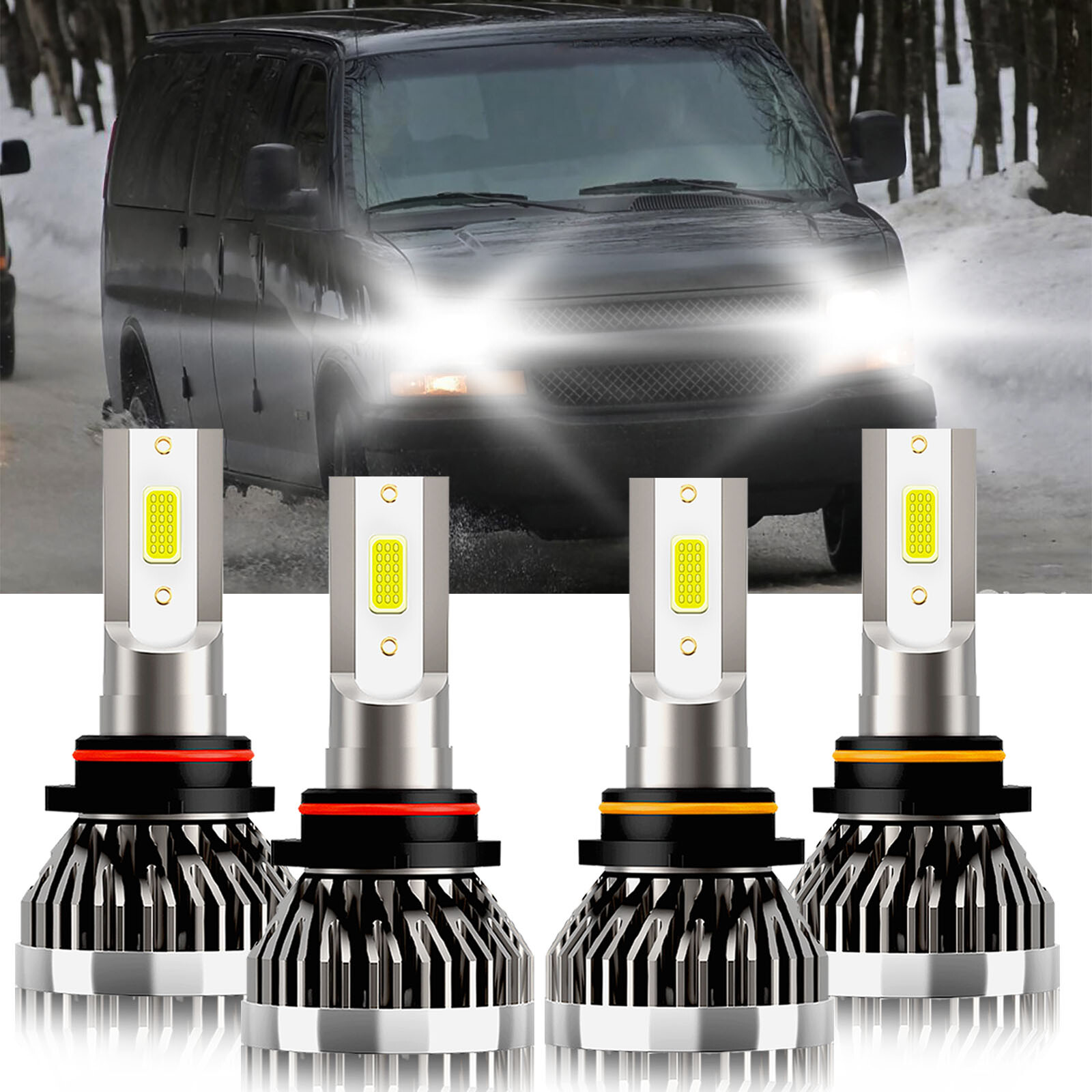 For Chevrolet Express 4500 2009-2019 4x LED Headlight Hi/Lo Beam Bulbs Kit 6000K