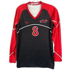 Mizuno Volleyball Team Jersey Delanoy #8 Men M Red & Black Long Sleeve USA Made