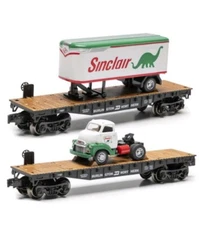 O Gauge Flat Cars - BURLINGTON NORTHERN w/1954 GMC SINCLAIR TRUCK - New Item