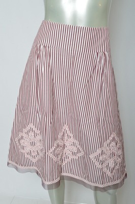 On Sale Ann Taylor Brown White Striped Embroidered A Line Cotton Lined Casual Skirt sz 4