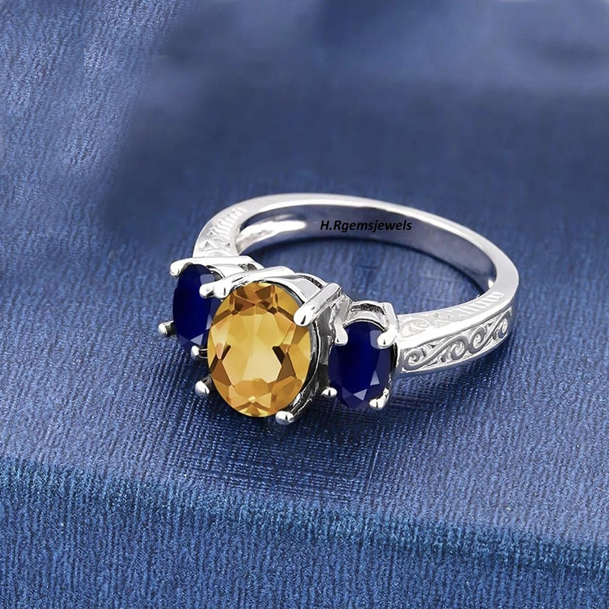 Vintage Natural Yellow Topaz And Blue Sapphire Ring, Golden Topaz And  Sapphire