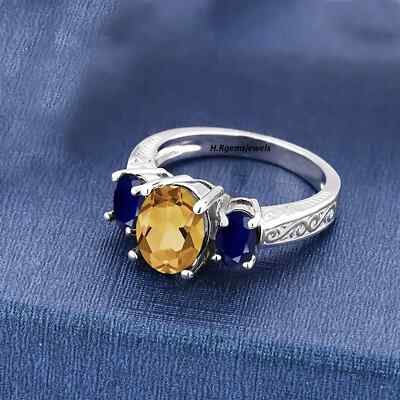 Vintage Natural Yellow Topaz And Blue Sapphire Ring, Golden Topaz