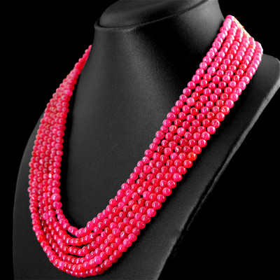 517.00 CTS EARTH MINED 6 STRAND ENHANCED RUBY ROUND SHAPE BEADS NECKLACE (DG)