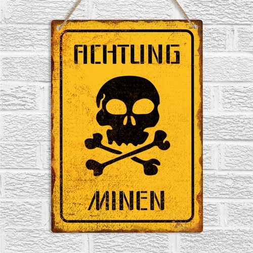 Letrero de pared de lata de metal placa hombre cueva guerra mina alemana advertencia de peligro - Imagen 4 de 5